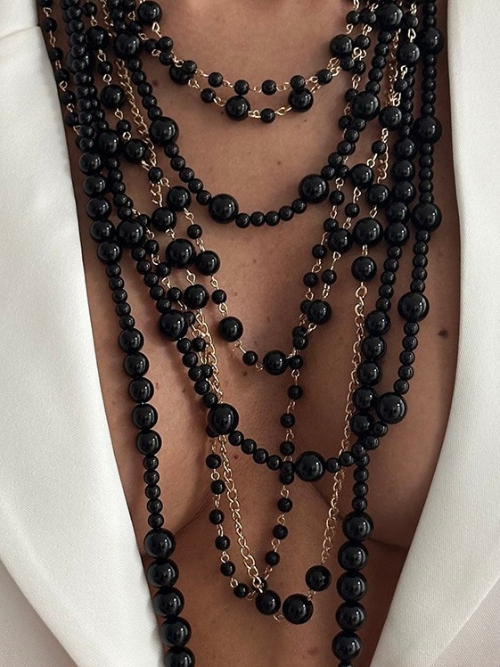 8-Row Pearl Necklace Black